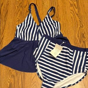 Bloomchic Striped Navy and White Women's Swimwear Set